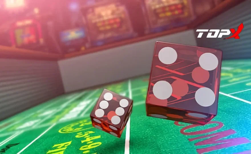 Imagen de marca de TopX: dados sobre una mesa de juego