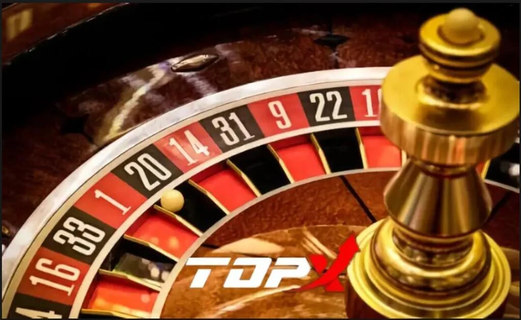Imagen de marca de TopX: ruleta junto a un mazo